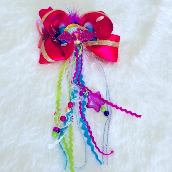 Rainbow Accessories Girls Hair Bow Clip with Colorful Ribbons Handmade NEW - Picture 8 of 9